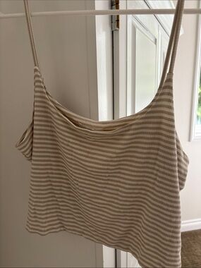 bp Beige & Cream Striped Ribbed Crop Cami